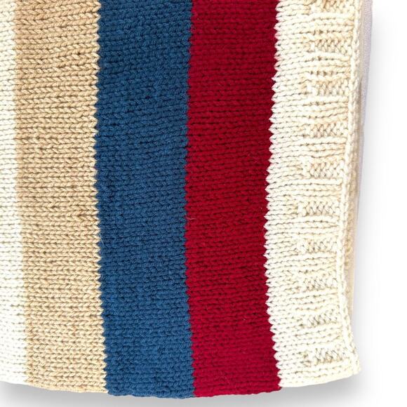 Handknit Pillow Cover Pillowcase Striped 27" x 22" Preppy Minimalist Lodge Ski - Picture 7 of 11